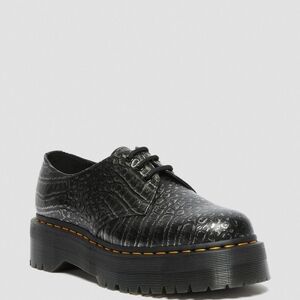 Dr. Martens Black Croc-Embossed Platform Oxford with Yellow Stitching SIZE 7